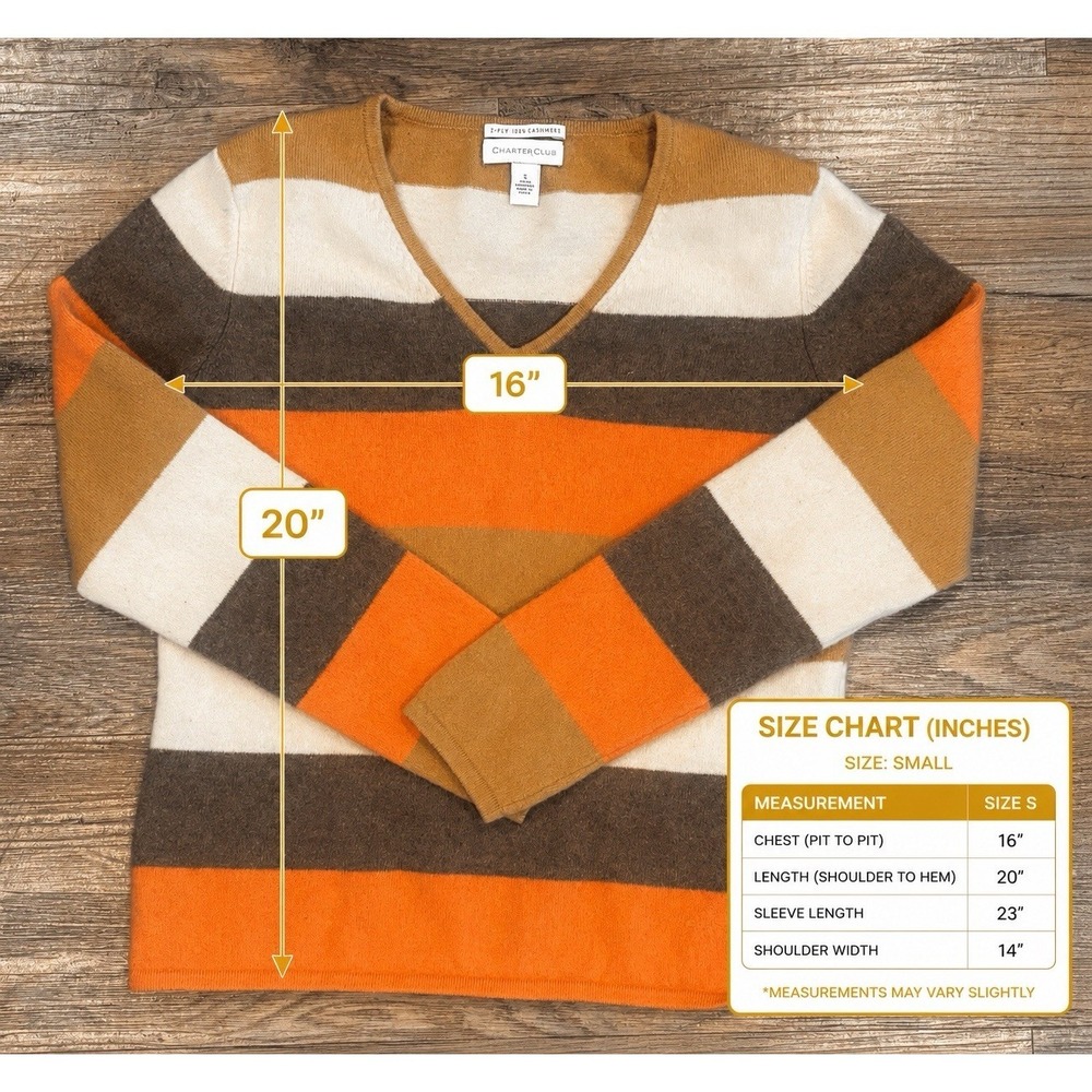 Vintage Charter Club 2 Ply 100% Cashmere Striped V Neck Sweater Mom Women Small - Picture 3 of 11